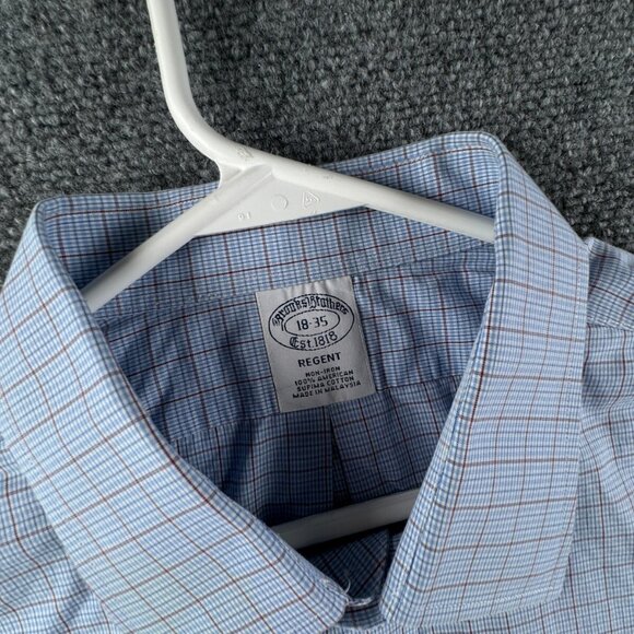 Brooks Brothers Long Sleeve Button Up Shirt Cotton Men 18 35 Regent Blue Red - Picture 11 of 13